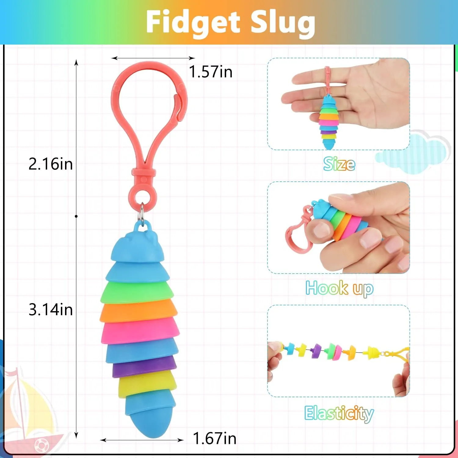 Stretch caterpillar toy$ Anxiety Relief fidget Slug toy$ Novelty Party Favors for Kids. 24 PCS label bolster reward anvil Sensory Slug Toys$ Articulated 