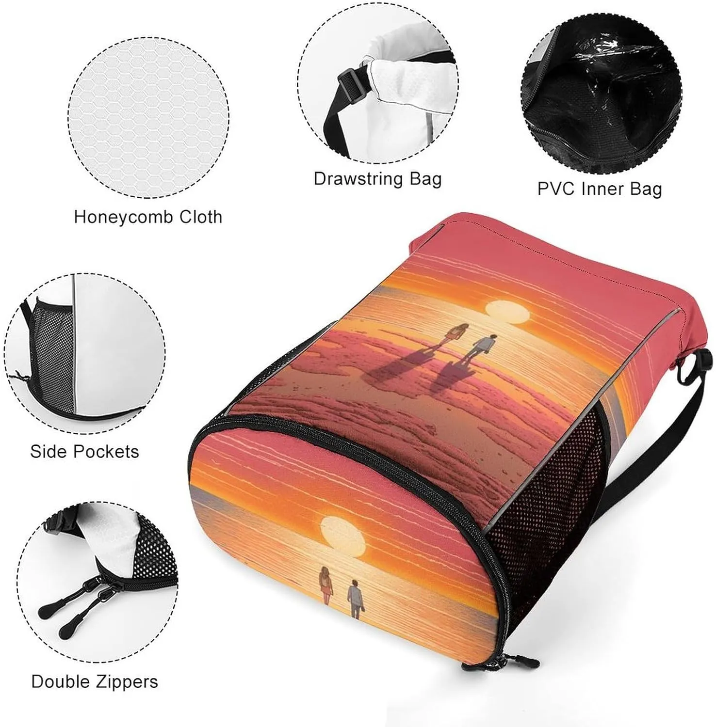 String Gym Bag Drawstring Backpacks, Unisex-Adult Drawstring Sports BagCouple silicon racket Watching Sunriseprinted with Mesh Pockets 