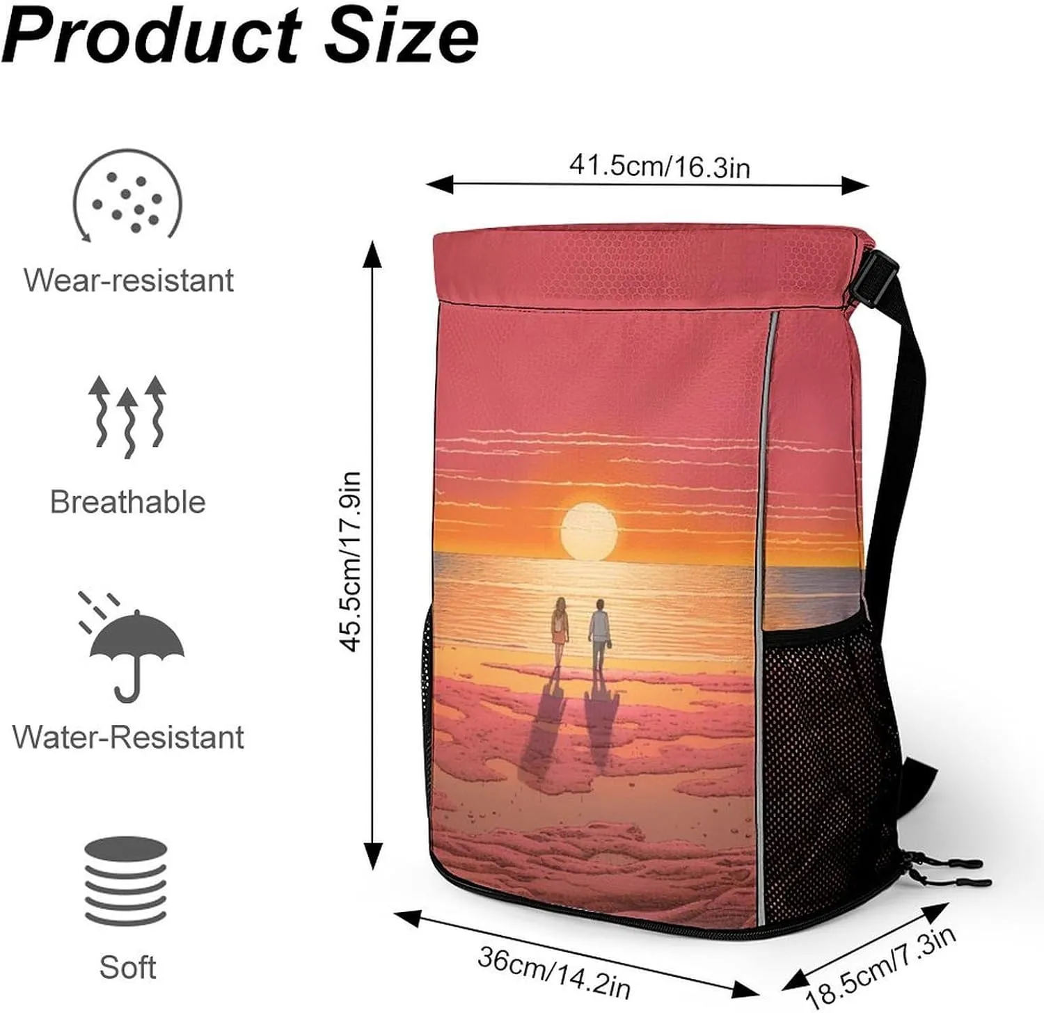 String Gym Bag Drawstring Backpacks, Unisex-Adult Drawstring Sports BagCouple silicon racket Watching Sunriseprinted with Mesh Pockets 