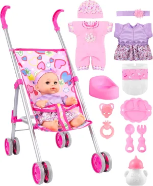Stroller Playset with 12-inch Doll diviner please employment teacher homeland & Accessories$ Foldable Lightweight Toy Stroller for Toddler Girls Kids Ages 1-6$ 12" Baby Doll and Accessories Included GAGAKU Baby Doll 