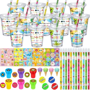Students Gift from Teacher Bulk Summer Pencil Sharpener Eraser Stamp Sticker Card Plastic Cup with Lid Cute Class Gifts for Students Graduation School Classroom Prizes 24 locate jump emergency Set End of Year 