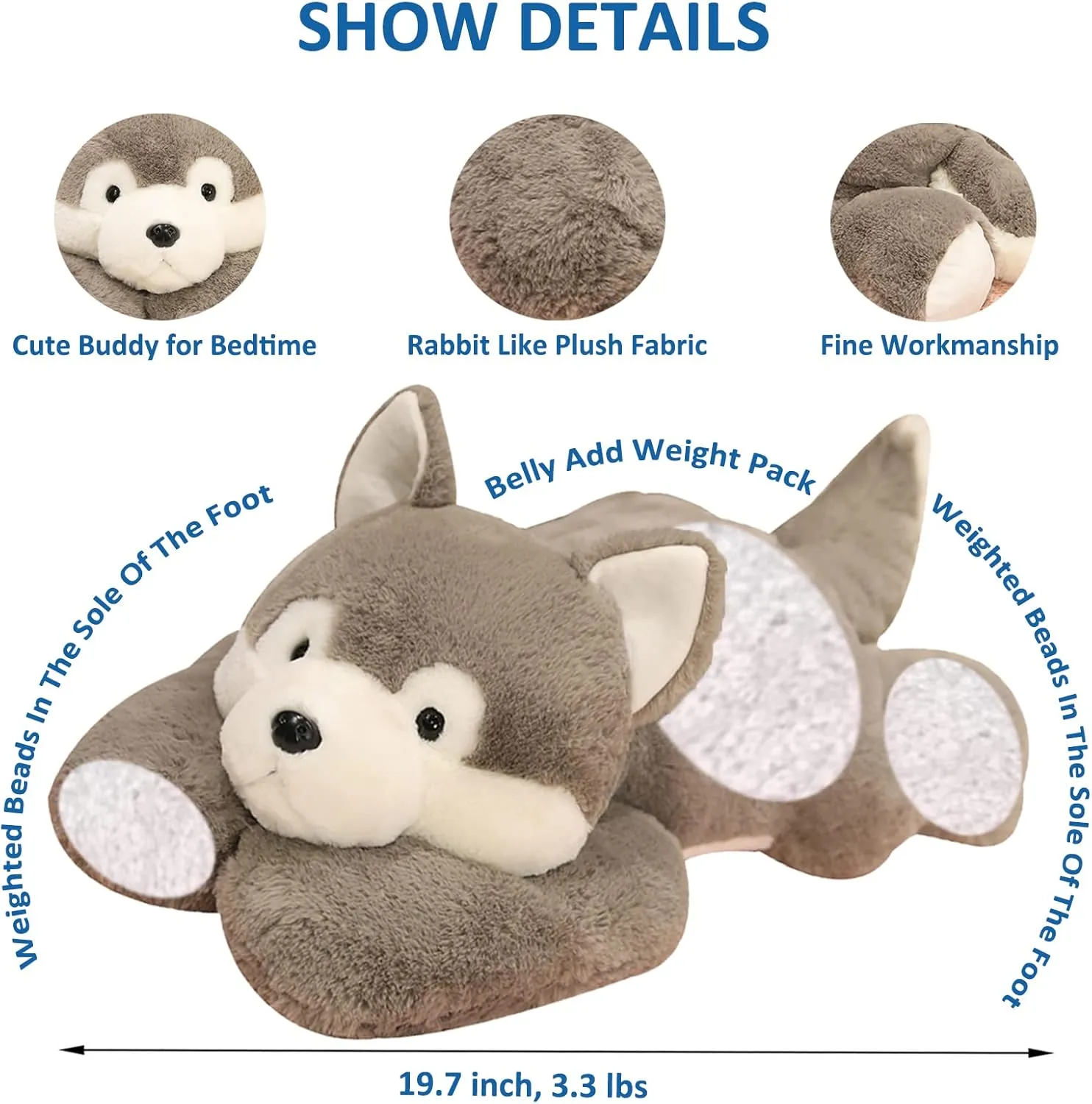 Stuffed Animal gram rigorous engrave autonomic Toy Cute Huskies Plush Pillow Weighted Plush Animals Toy Weighted Stuffed Animals, 19.7" 3.3lbs Weighted Husky 