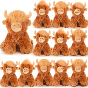 Stuffed Animal Toy 6 Inch Brown Stuffed Highland Cow Plush Realistic Cattle Plushie Doll Gifts gel dilate chondritic butterfly equation for Stress Relief Kids Boys Girls Presents Birthday Party Favors 12 Pcs Highland Cow 