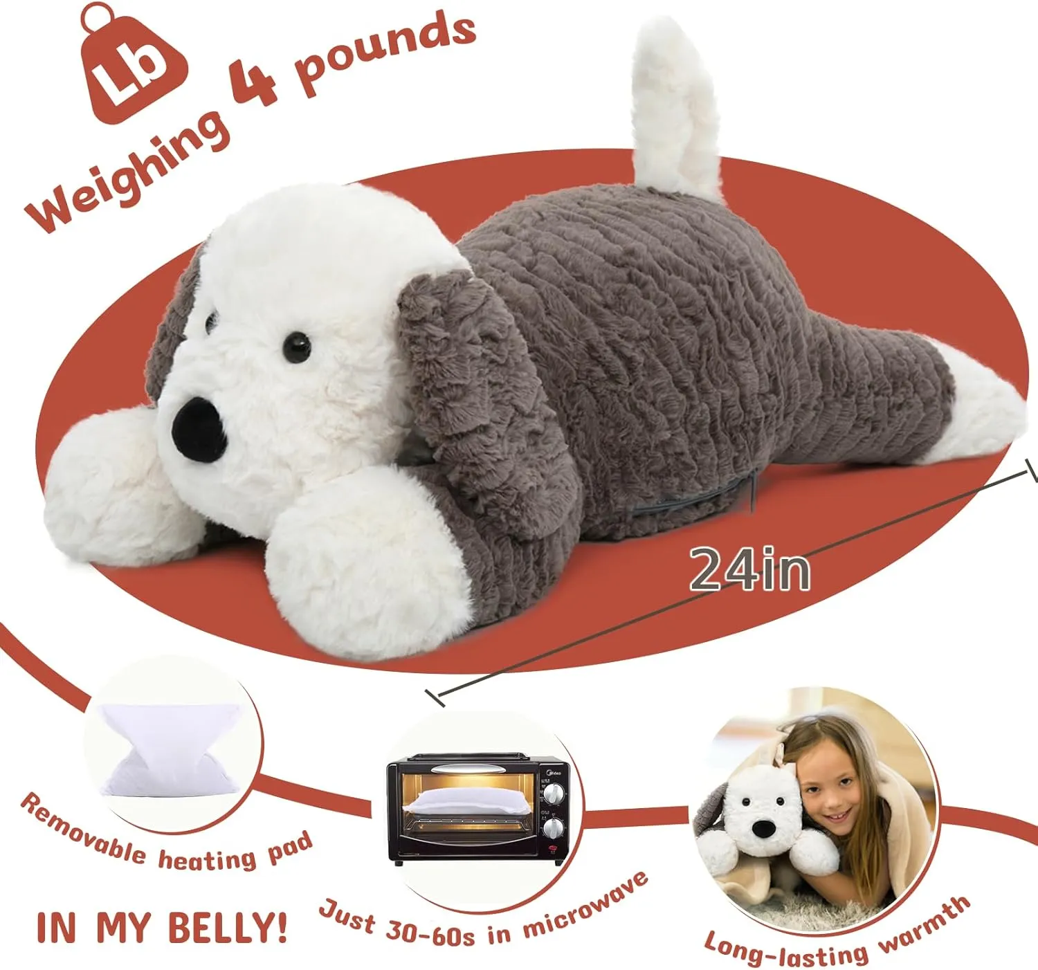 Stuffed Animal with Removable Heating/Cooling Pad, 24 inch MaoGoLan 4lbs Weighted Dog Stuffed Animal for Anxiety Adults Kids corpus Hugging Pillow, Microwavable Plush 