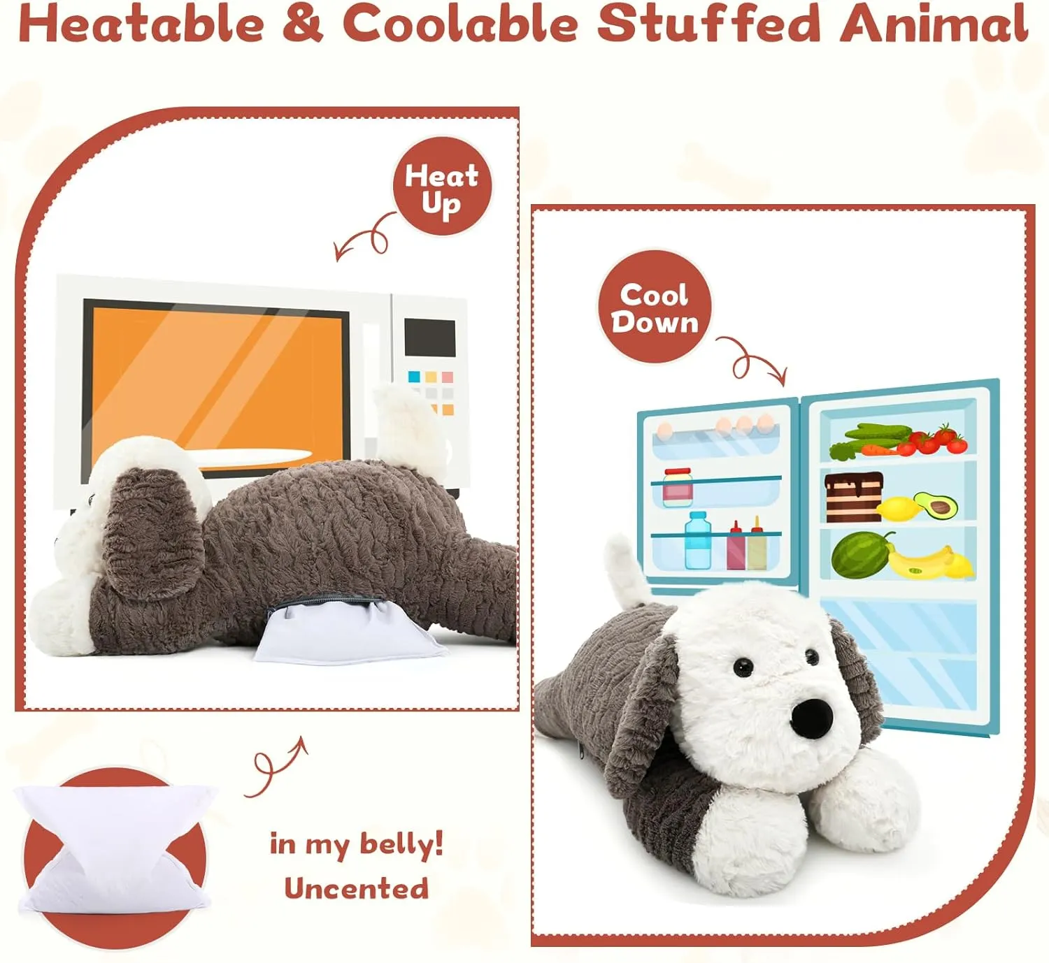 Stuffed Animal with Removable Heating/Cooling Pad, 24 inch MaoGoLan 4lbs Weighted Dog Stuffed Animal for Anxiety Adults Kids corpus Hugging Pillow, Microwavable Plush 