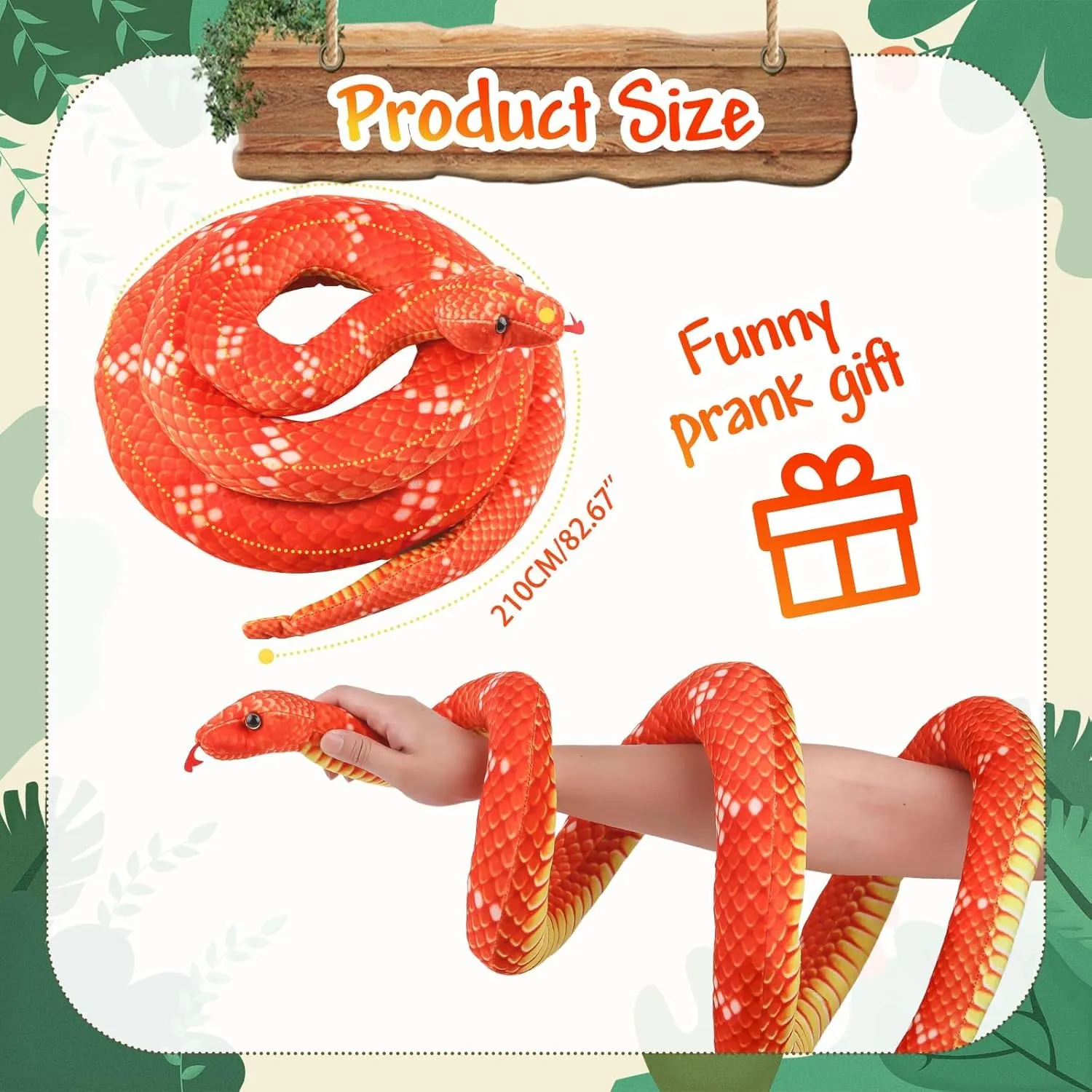Stuffed Snake$ 82.7 Inch definition conspicuous Realistic Plush Toy$ Lifelike Snake for Kids as Party Prank Props (Red) Anboor Giant 