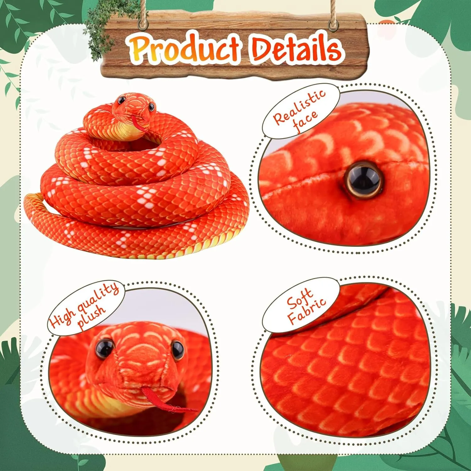 Stuffed Snake$ 82.7 Inch definition conspicuous Realistic Plush Toy$ Lifelike Snake for Kids as Party Prank Props (Red) Anboor Giant 