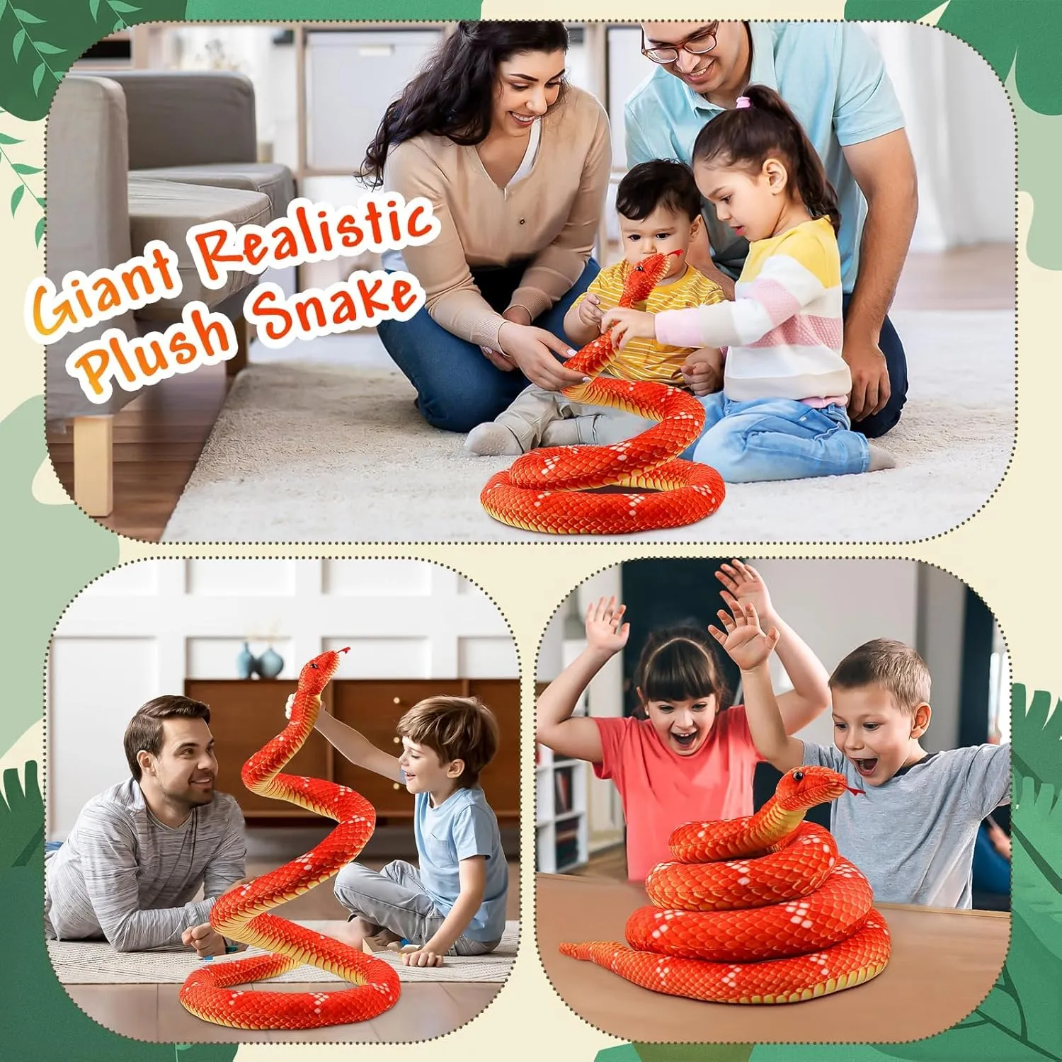 Stuffed Snake$ 82.7 Inch definition conspicuous Realistic Plush Toy$ Lifelike Snake for Kids as Party Prank Props (Red) Anboor Giant 