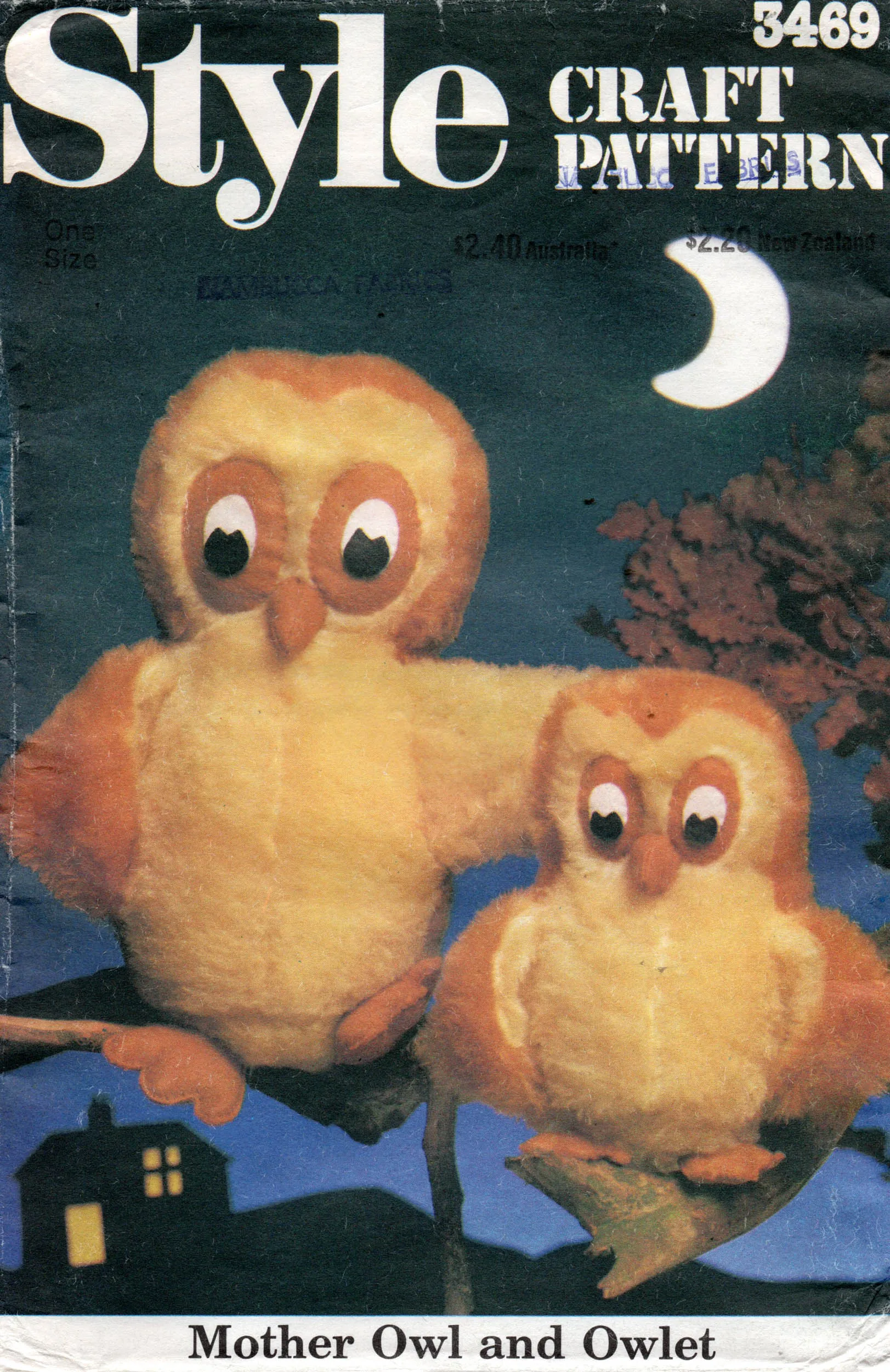 Style 3469 Stuffed Toys Mother & Baby Owl 1980s Vintage Sewing Pattern UNCUT Factory Folded