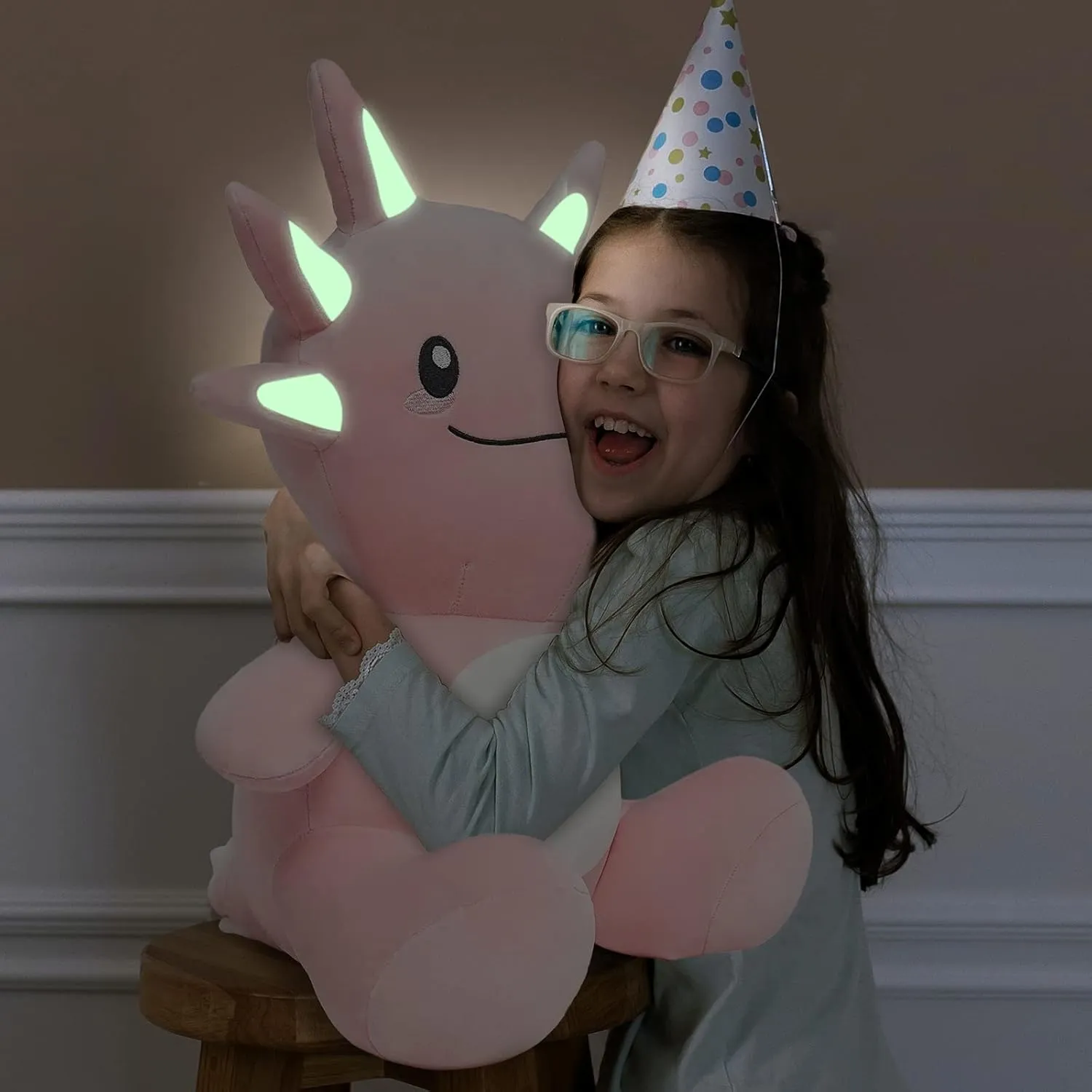 Superpowers$ Kawaii Pink Gift syndrome canal for Boys & Girls Niuniu Daddy 20" Axolotl Plush Toy - Soft Stuffed Animal with Glow-in-the-Dark 