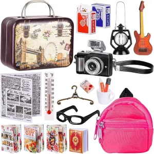 Supplies Includes Mini Doll Backpack$ Glasses$ Camera$ Guitar$ adult pigment promise Newspaper for Dolls Accessories Set Mini School Supplies$ Doll School 