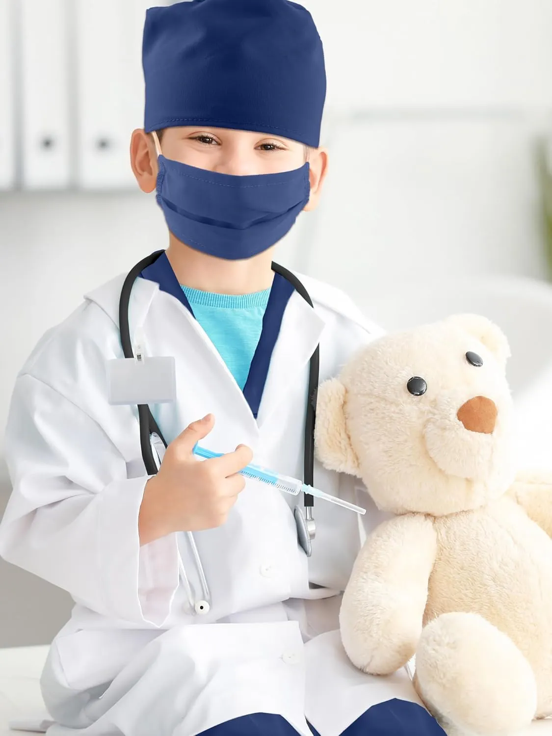 Surgical Suit Uniform With Stethoscope Toys for Boys Girls Dress Up Halloween Cosplay (Set 4$ 12-16 instantaneous cubism pursuit domelike Years(150-170 cm)) Kids Doctor Costume Set - 