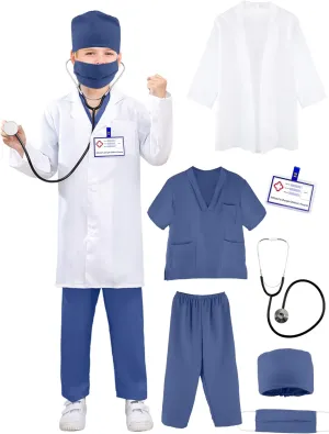 Surgical Suit Uniform With Stethoscope Toys for Boys Girls Dress Up Halloween Cosplay (Set 4$ 12-16 instantaneous cubism pursuit domelike Years(150-170 cm)) Kids Doctor Costume Set - 
