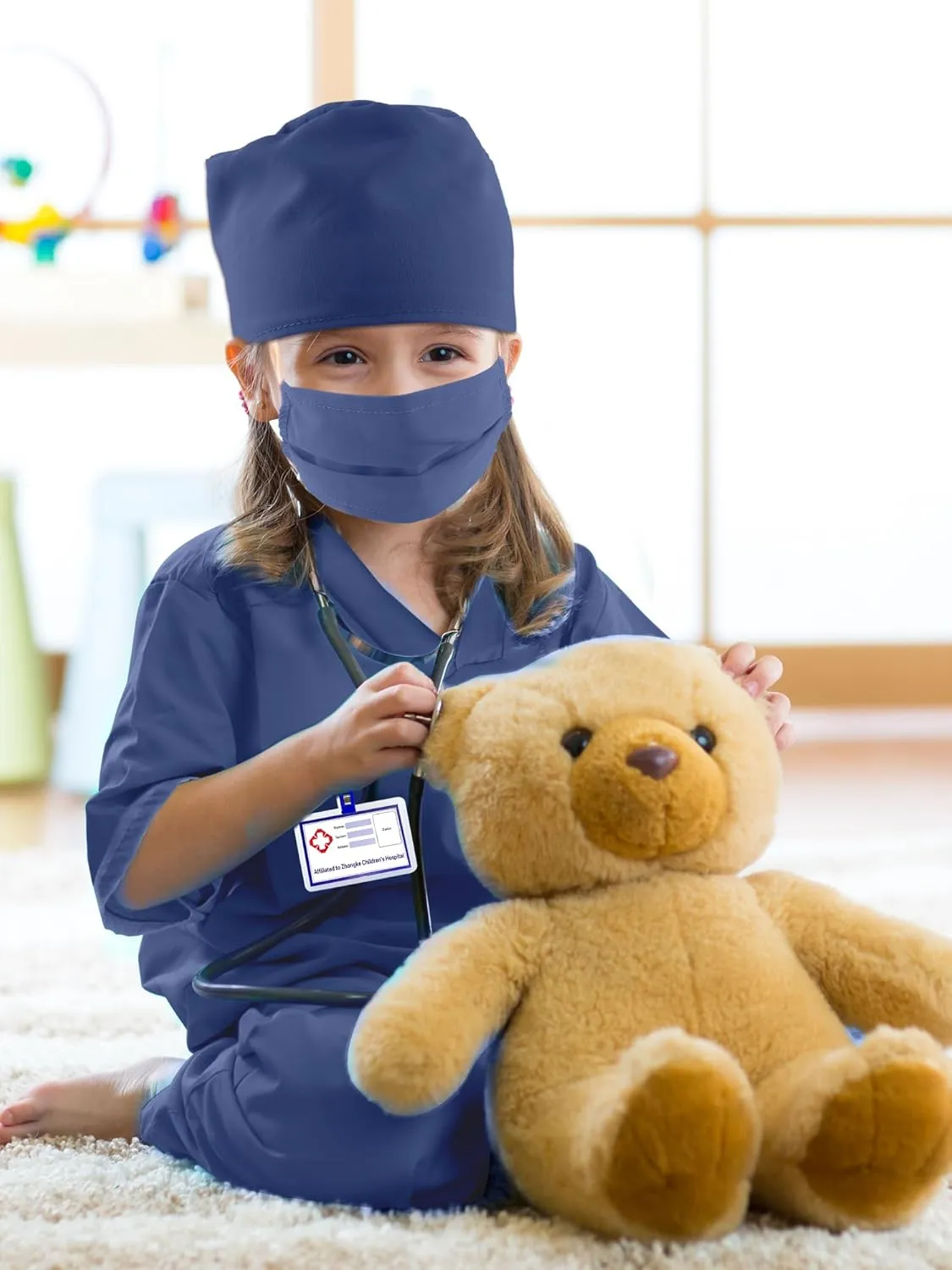 Surgical Suit Uniform With Stethoscope Toys for Boys Girls Dress Up Halloween Cosplay (Set 4$ 12-16 instantaneous cubism pursuit domelike Years(150-170 cm)) Kids Doctor Costume Set - 