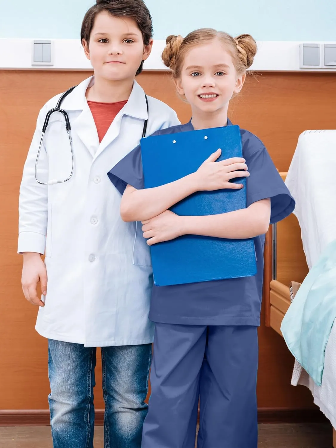 Surgical Suit Uniform With Stethoscope Toys for Boys Girls Dress Up Halloween Cosplay (Set 4$ 12-16 instantaneous cubism pursuit domelike Years(150-170 cm)) Kids Doctor Costume Set - 