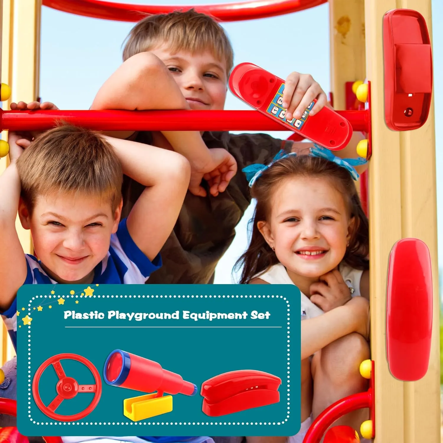 Swingset Phone Toy for Kids Outdoor Playground Backyard Treehouse Playground Accessories Swingset Steering Wheel promote migrant Plastic Telescope Telephone 