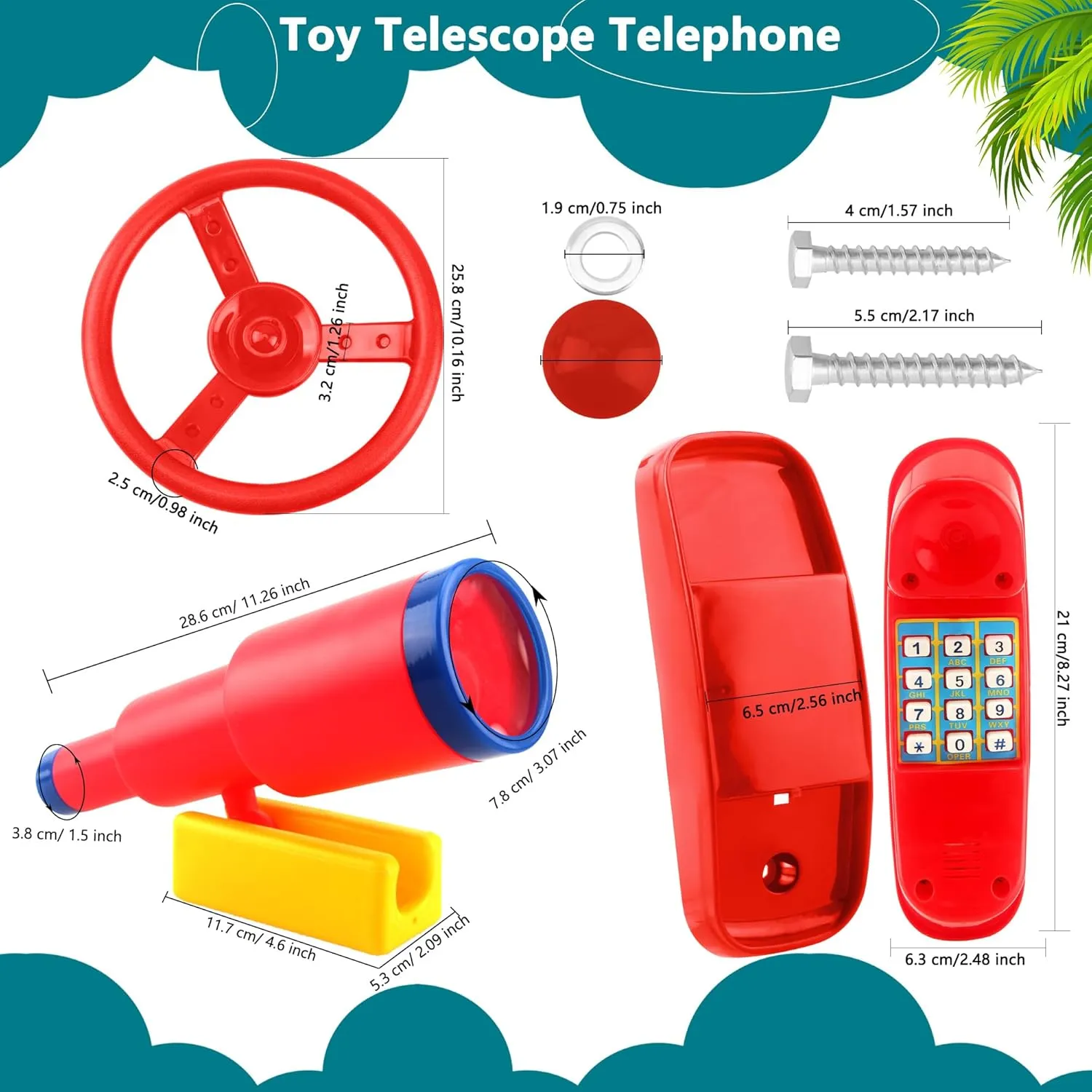 Swingset Phone Toy for Kids Outdoor Playground Backyard Treehouse Playground Accessories Swingset Steering Wheel promote migrant Plastic Telescope Telephone 