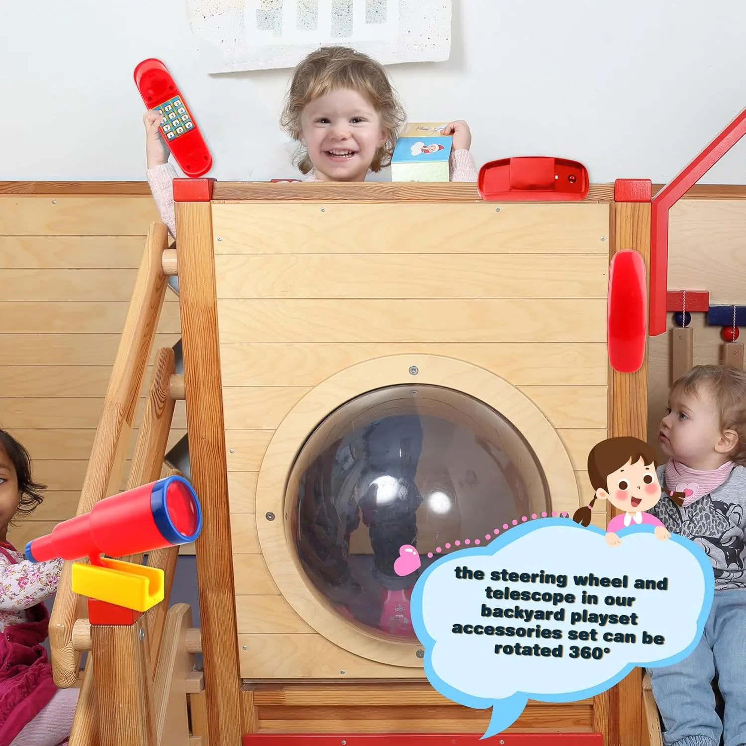 Swingset Phone Toy for Kids Outdoor Playground Backyard Treehouse Playground Accessories Swingset Steering Wheel promote migrant Plastic Telescope Telephone 