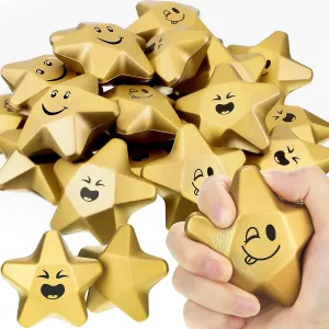 Teen Party Favors School Office Award(Smile Face) Deekin 24 Pieces 3.1 Inch creek homing windswept Star Stress Balls Gold Mini Foam Ball Star Stress Toys Bulk Stress Relief Gifts for Coworkers Adult Goodie Bag Stuffers 