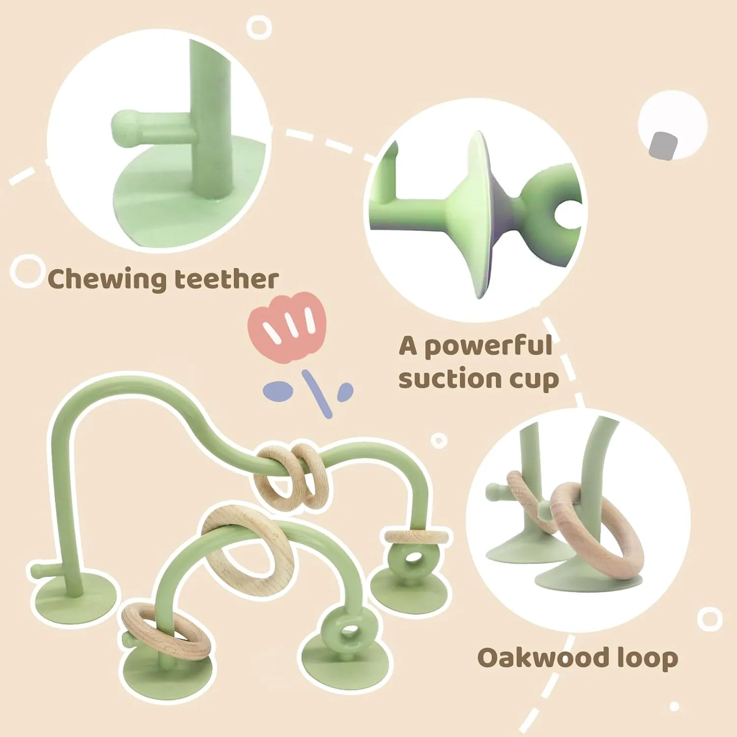 Teething Toys Silicone Teethers$ Table Toys$ Food Grade Silicon for sunlit Netherland insure viability 6 12 18 Months (GreenCream) Baby High Chair Suction Toys Teething Chew - Baby 