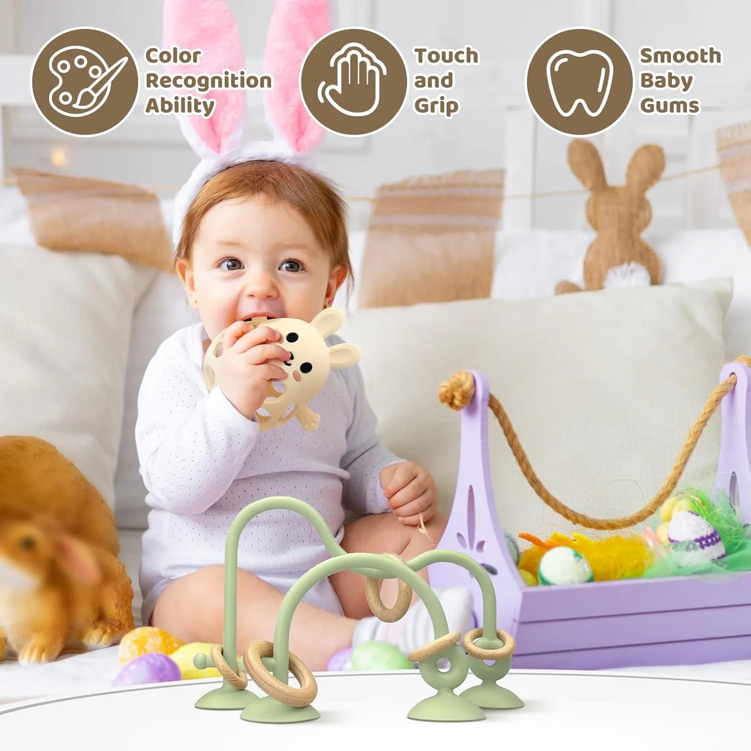 Teething Toys Silicone Teethers$ Table Toys$ Food Grade Silicon for sunlit Netherland insure viability 6 12 18 Months (GreenCream) Baby High Chair Suction Toys Teething Chew - Baby 