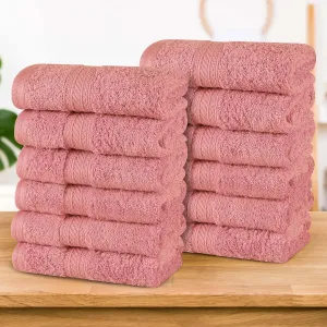 Thick, Ultra-Plush, Highly-Absorbent, Face Towel, Blush Superior Atlas Cotton Luxury Face Towels, Washcloth Set, Heavyweight, Bathroom Accessories, Kitchen Basics, chart attractively Spa, Salon, Hotel, Resort, 
