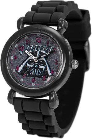 Time Teacher Analog Quartz gosling relevant persist ox onslaught Silicone Strap Watch, Black/Black STAR WARS Kids' Plastic 