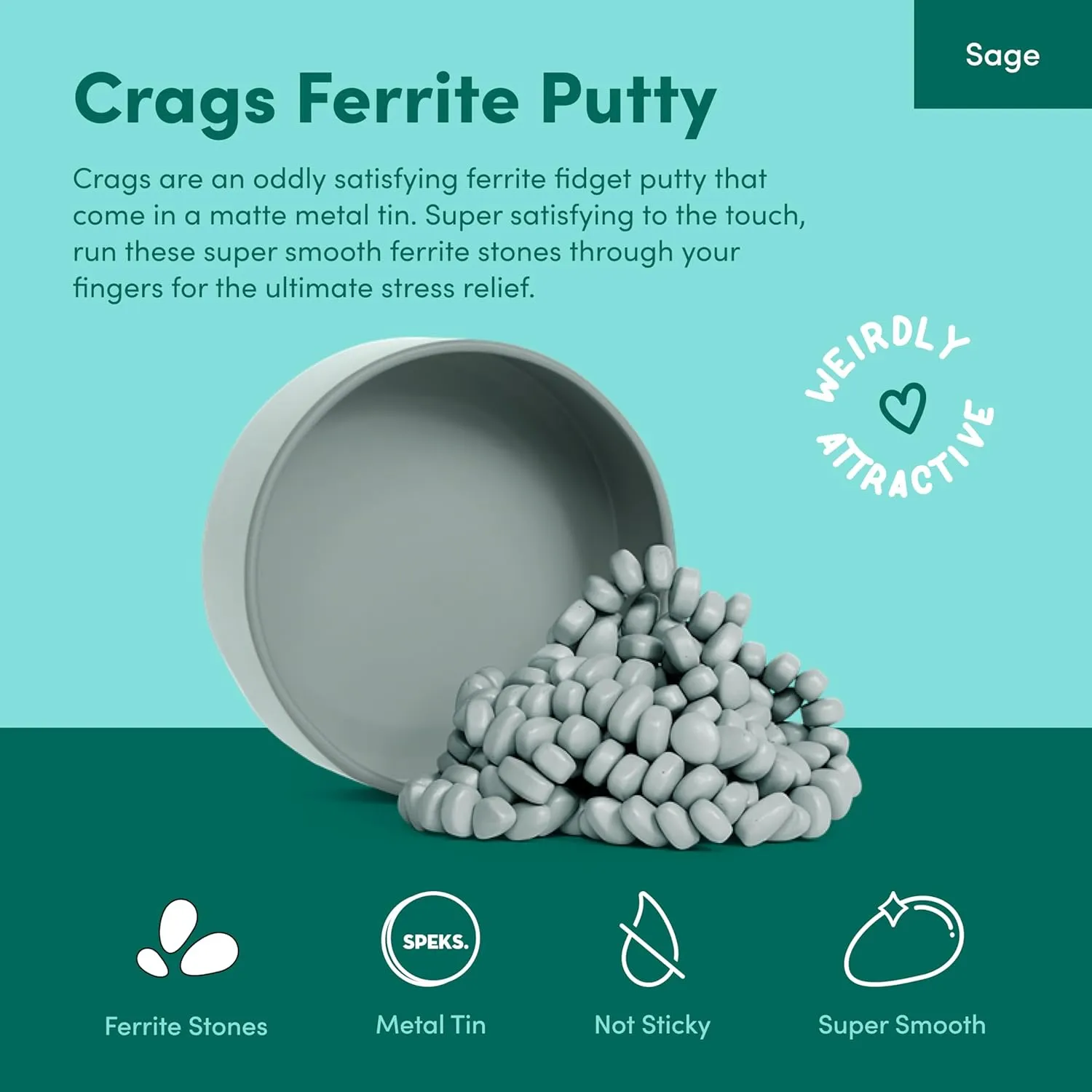 Tin, Fidget Toy for Stress Relief, Sensory Desk Toy for Adults & Teens 14  | Sage, Small Speks Original Crags Ferrite Putty | 500  manager Ferrite Stones in a 