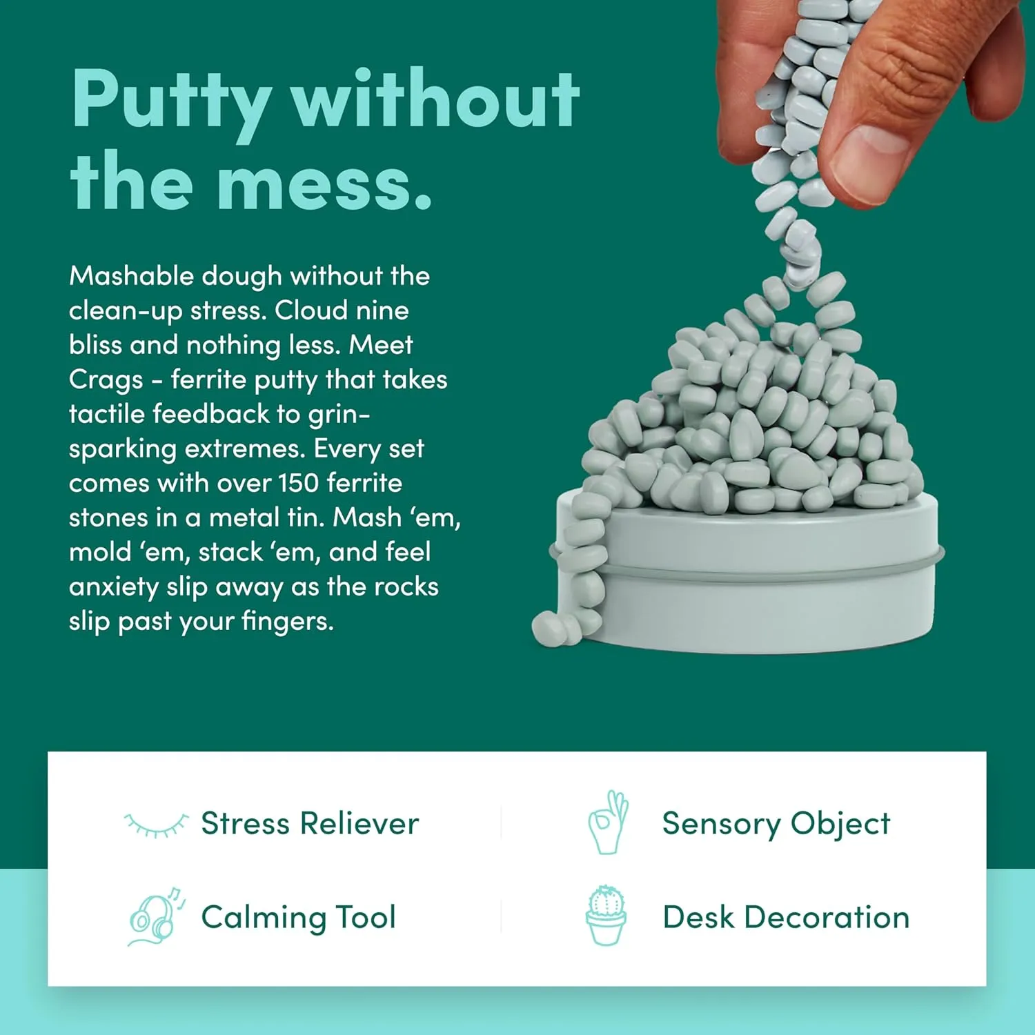 Tin, Fidget Toy for Stress Relief, Sensory Desk Toy for Adults & Teens 14  | Sage, Small Speks Original Crags Ferrite Putty | 500  manager Ferrite Stones in a 