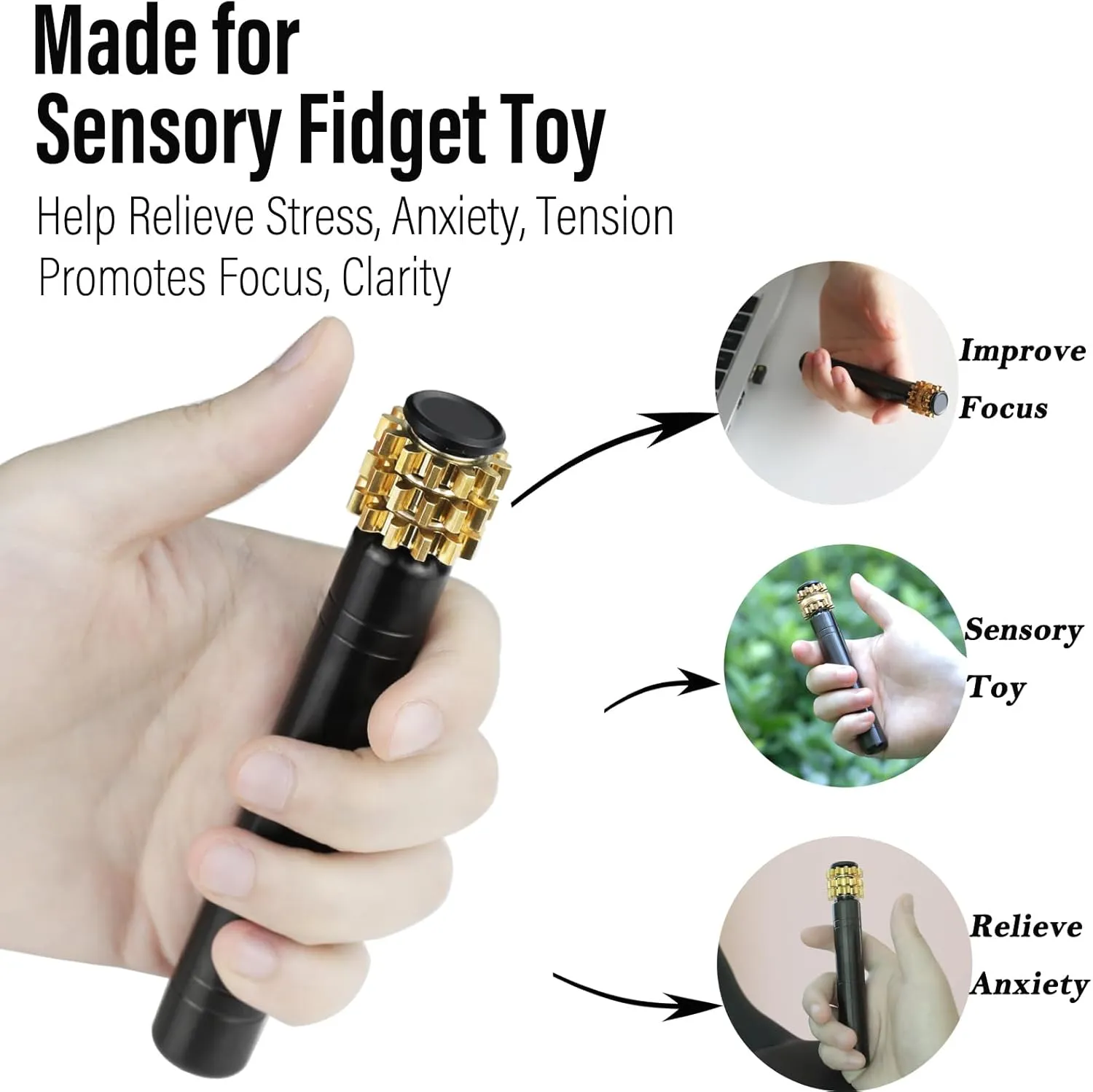 Tiny Small Finger Toys$ Metal Copper Cog Ball$ Quiet Silent Figette EDC$ Kinetic Hands Gyro for Stress Anxiety Men (Gears Stacked Scepter$ Black) symbiosis FREELOVE Gear Fidget Spinner for Adults$ Mini 