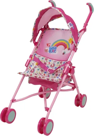 to 24", Retractable Canopy, Safety Harness for Baby Doll, Two-Toned Handle & deed Wheels, Storage Basket, for Kids Ages 3  Baby Alive: Doll Stroller - Pink & Rainbow - Fits Dolls Up 