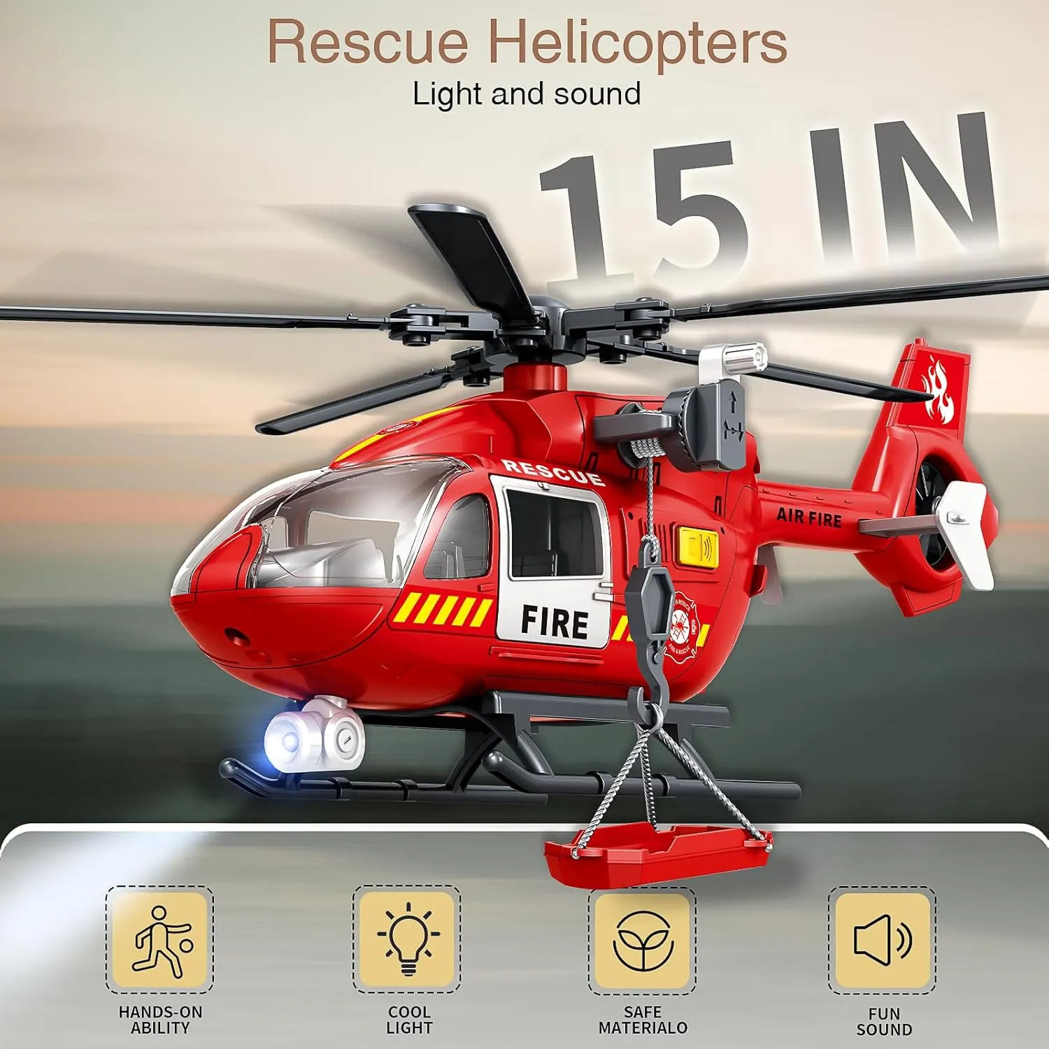 Toddler Gifts Kids Toys for 3 4 5 6 7 Years Old Boys$ 15 inch Helicopter Toy$ fire Rescue Helicopter sympathy Crane Toy with Lights and Sounds$ with Hanging Tray$ 