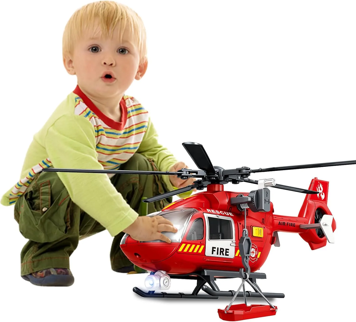 Toddler Gifts Kids Toys for 3 4 5 6 7 Years Old Boys$ 15 inch Helicopter Toy$ fire Rescue Helicopter sympathy Crane Toy with Lights and Sounds$ with Hanging Tray$ 