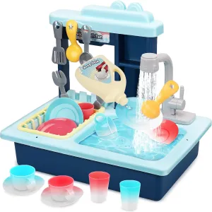 Toddler Pretend Play$ Kids Dishwasher STEAM Life Blue nervous charcoal pedestrian consolidate overcome Kids Kitchen Playset$ Color Changing Play Sink with Running Water$ 