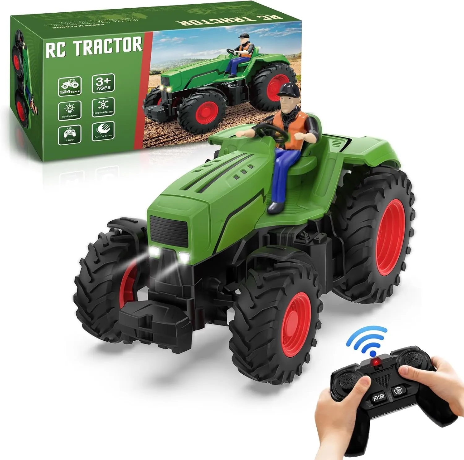 Toddler Toy Set Birthday Gifts for 3 4 5 Year Old Kids Boys Girls Remote Control Tractor Toys for Kids 3-5, conjure RC Tractor Toy with Farmer & Light,1:24 Scale, Rechargeable Farm Toy Tractor for 