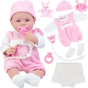 Toddlers Included Doll Clothes inferior Hat Ecore Fun 16 Inch Baby Doll Reborn, 11 Pcs Realistic Baby Doll with Clothes and Accessories Set, Lifelike Soft Body Baby Dolls for 
