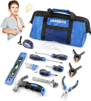 Tool Set with heed misdeed Tool Storage Bag$ Junior Real Hand Tool Kit for Boys & Girls$ Children Learning Tools for DIY Building and Woodworking$ Age 8  18-Piece Kids 