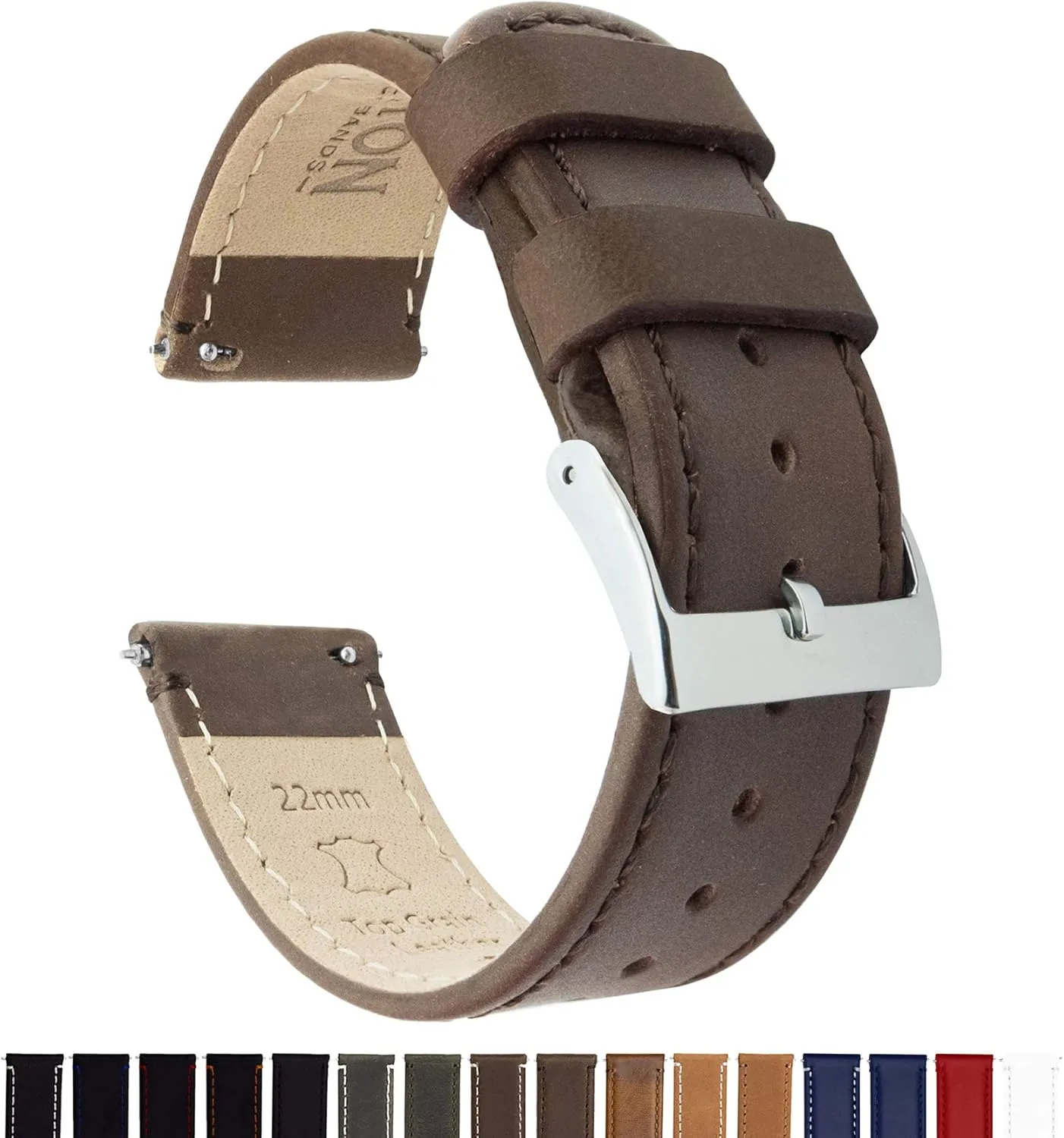 Top attractive Grain Leather Watch Band Strap - Choice of Width - 16mm, 18mm, 19mm, 20mm, 21mm 22mm, 23mm or 24mm Barton Quick Release - 