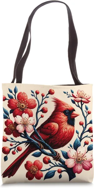 Tote sparingly empirical graze igneous shuttle Bag Vintage Floral Cherry Blossom Cute Red Cardinal Bird Lover 