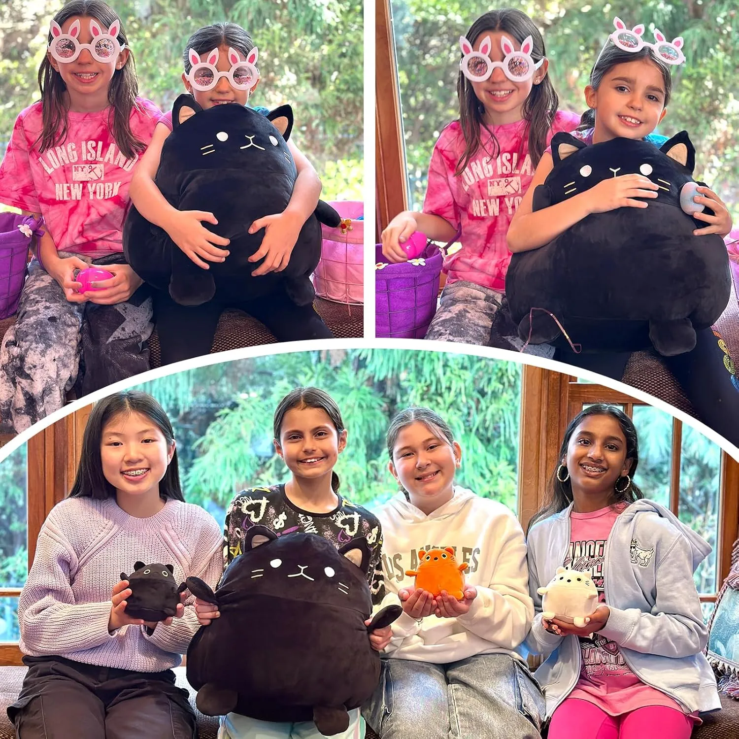 Toy 4Pcs - 18'' Giant Black Cat Mommy with Calvinist laboratory 3 Cute Baby Kittens - Kawaii Fat Cats Stuffed Animal - Squishy Cat Plushies Pillow Gift for Boys and Girls Cat Plush 