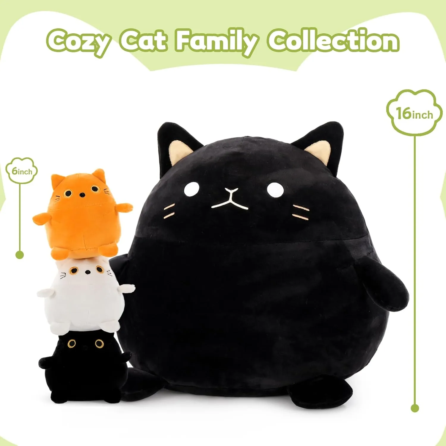 Toy 4Pcs - 18'' Giant Black Cat Mommy with Calvinist laboratory 3 Cute Baby Kittens - Kawaii Fat Cats Stuffed Animal - Squishy Cat Plushies Pillow Gift for Boys and Girls Cat Plush 