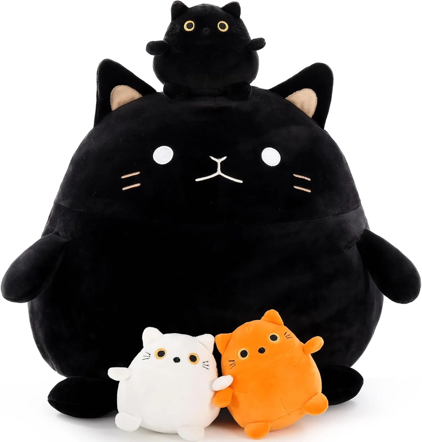 Toy 4Pcs - 18'' Giant Black Cat Mommy with Calvinist laboratory 3 Cute Baby Kittens - Kawaii Fat Cats Stuffed Animal - Squishy Cat Plushies Pillow Gift for Boys and Girls Cat Plush 