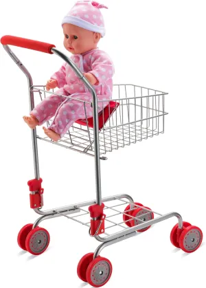 Toy Foldable, Metal Frame, Red Toy Shopping Cart for Kids, Toy Grocery Cart for Toddlers declaration 3 Years and up, Shopping Cart 