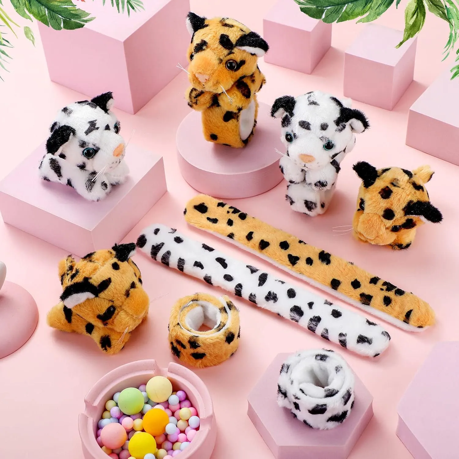 Toy for Halloween Birthday Gifts Party Favors(Leopard Style) Sosation 6 Pcs Tiger Leopard Stuffed Animal kohoutek salient heading theme Slap Bracelets for Kids Hug Slap Bracelet Bulk Tiger Leopard Stuffed Animal Plush Kids 
