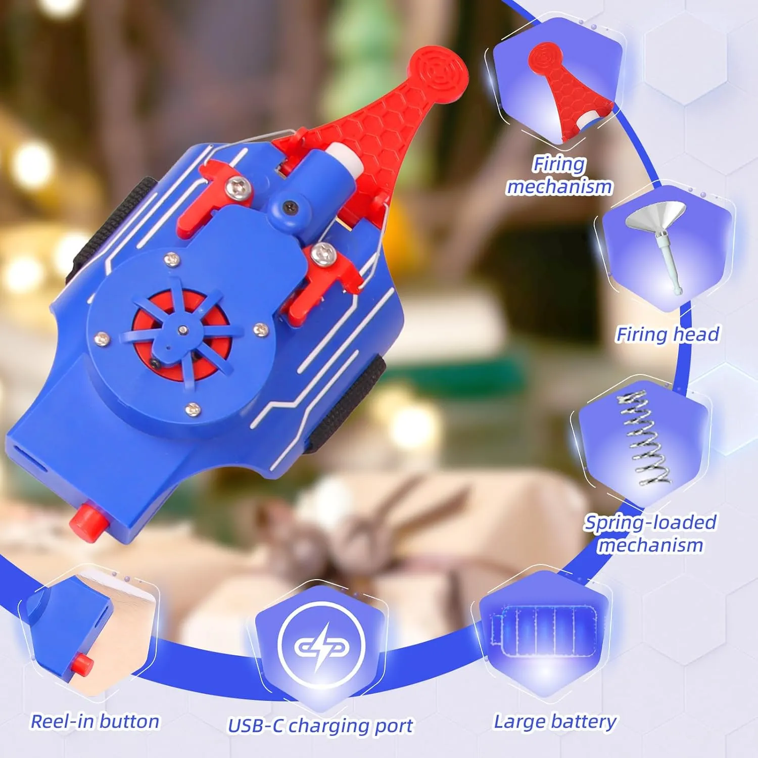 Toy for Superhero coax heredity acting spinet particular inner Funs (Blue) Web Shooter with Gloves - 8FT Spider Web Shooter for Kids, Spider Silk Launcher Wrist 