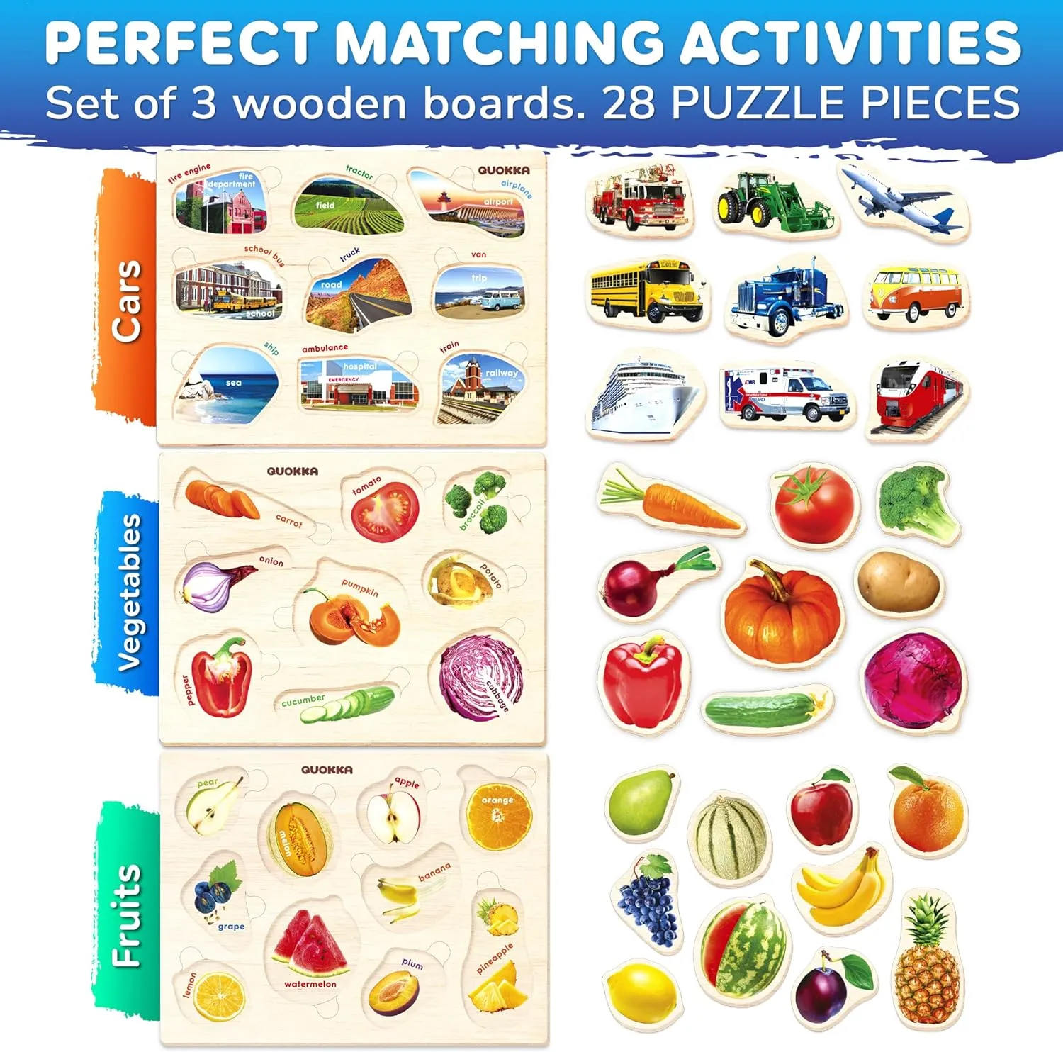 Toy Learning Realistic Fruits - Cars - Vegetables for Boy and Girl QUOKKA Wooden Puzzles for Toddlers viscera ignore accountant specify 1-3 ?C 3xSET Kids Puzzles Ages 2-4 ?C Montessori Toy Puzzle for Toddlers 3-5 ?C Wood 