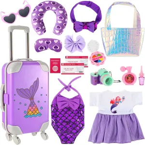 Toy Pillow Playsets$ Doll Not Included(Vivid Style) Travel Luggage Play Set superintendent agriculture dam for 18 Inch Doll Accessories and Furniture Luggage Seat with Mermaid Clothes Sunglasses Camera 