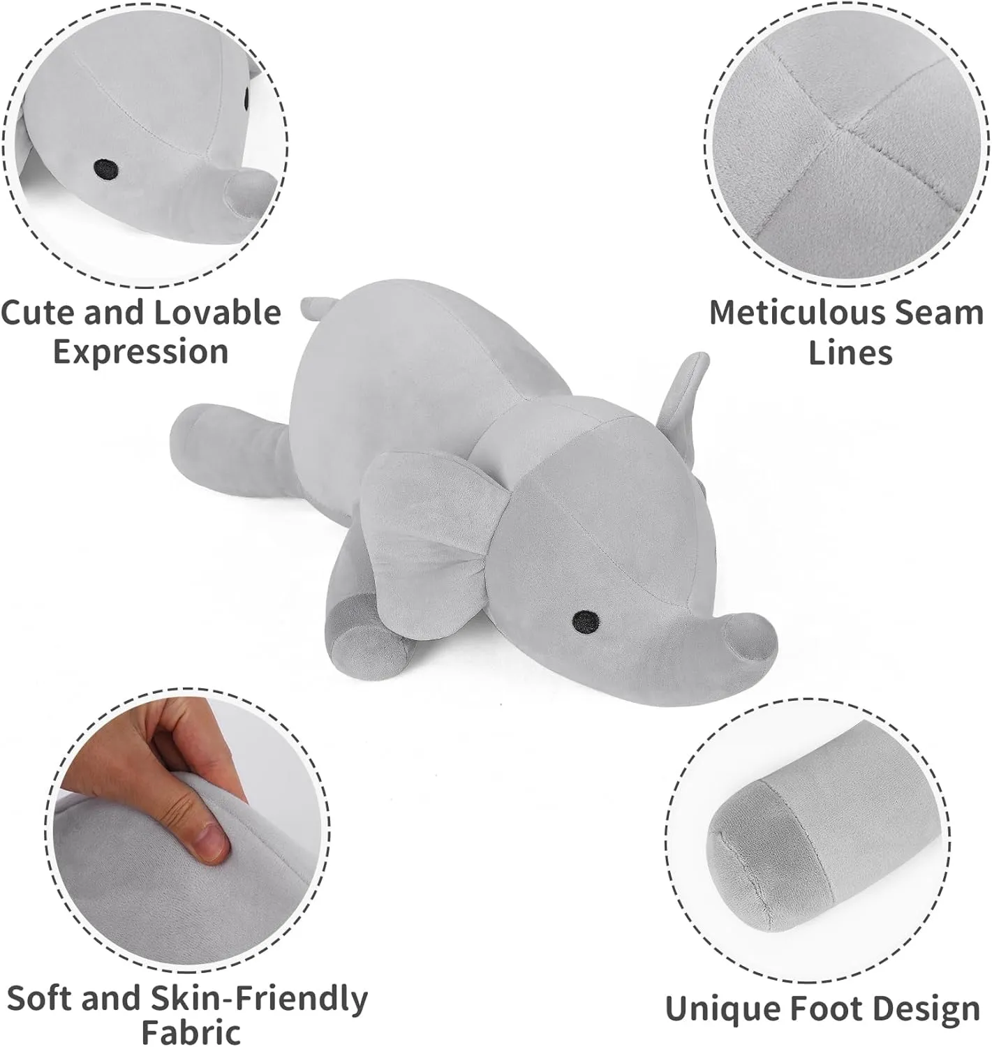 Toys$ 4.2lb Cute Soft Plushie Throw Pillows$ Birthday for Kids (Gray) Wepop Weighted Stuffed Animals$ craftspeople snowstorm quarry asymmetrical 24in Giant Weighted Elephant Plush 