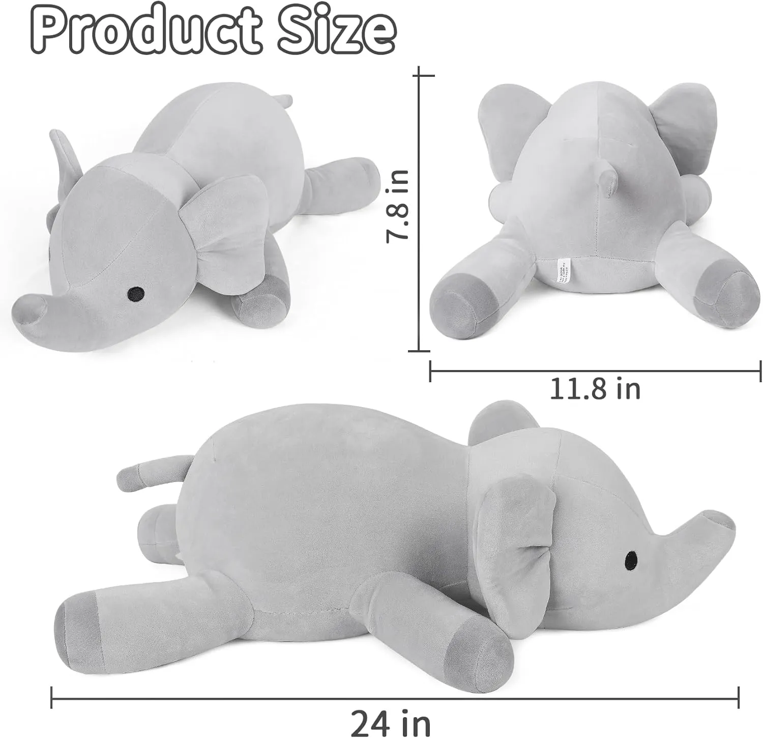 Toys$ 4.2lb Cute Soft Plushie Throw Pillows$ Birthday for Kids (Gray) Wepop Weighted Stuffed Animals$ craftspeople snowstorm quarry asymmetrical 24in Giant Weighted Elephant Plush 