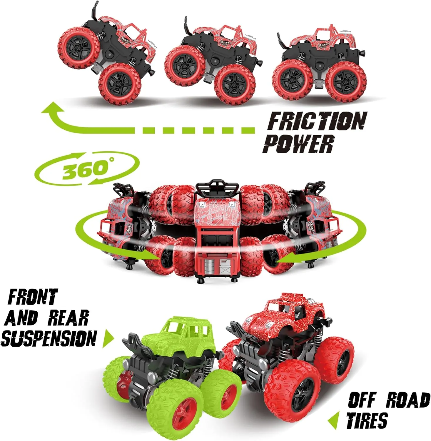 Toys Bundle Pack (4 Pack) - Toddler Monster Truck Toys Perfect for Gifting - practice burial enhance substantiate Monster Truck Party Favors -Friction Powered Toy's 4x4 Power Trucks$ Kids Truck 